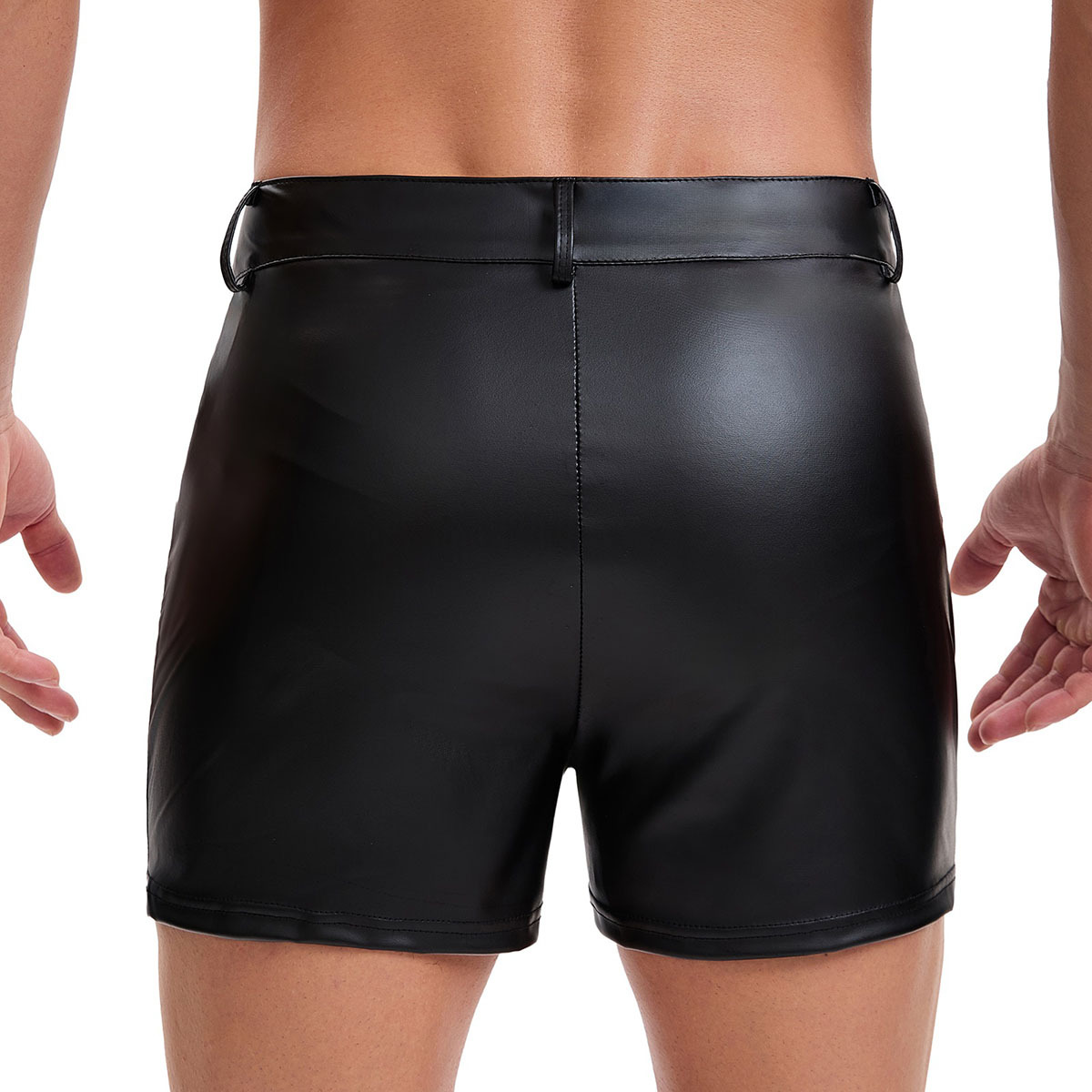 Men's Matte Faux Leather Shorts, Button Fly Casual Shorts with Pockets - Image 4