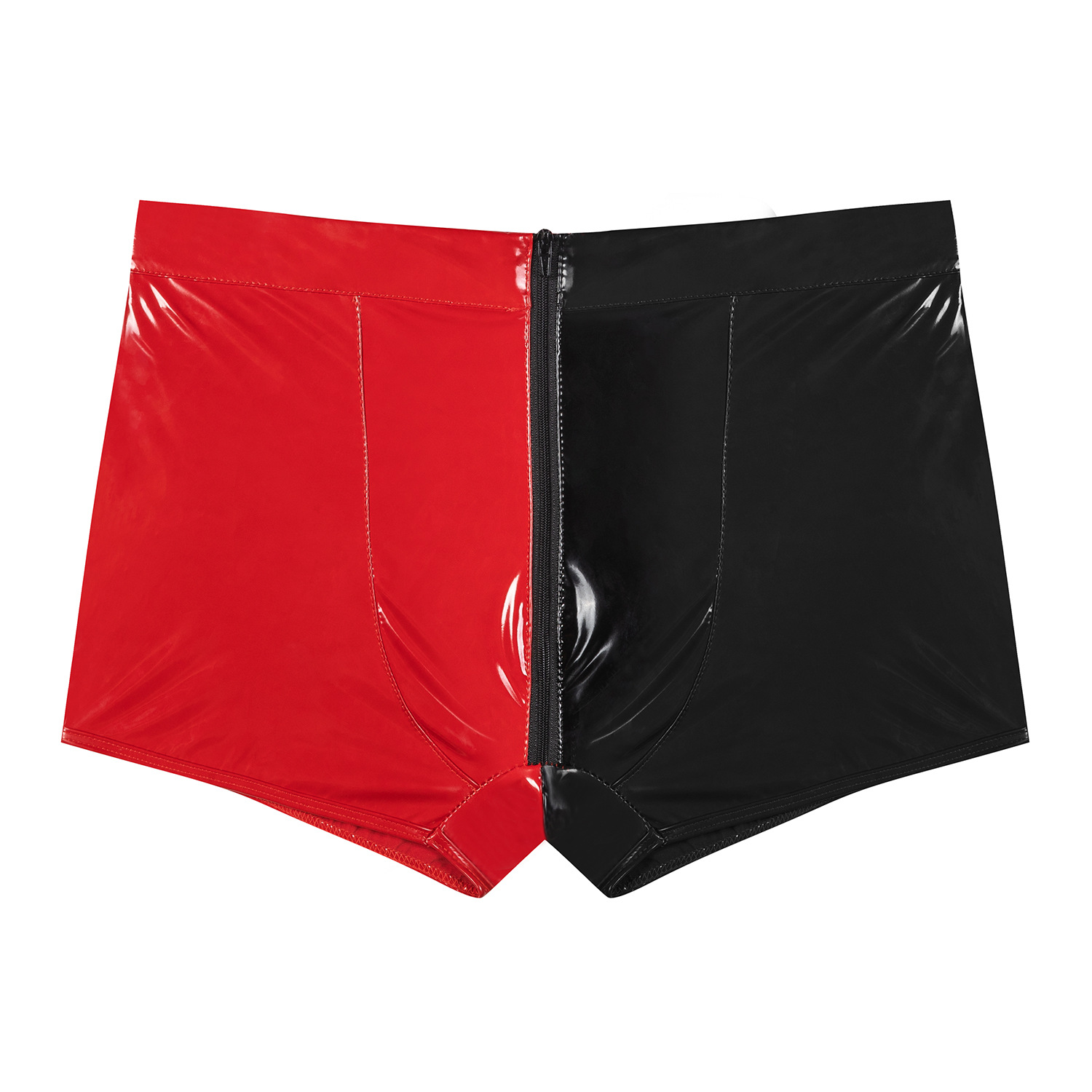 Men's Glossy PVC Boxer Shorts, Black Red Contrast Patent Leather Sexy Shorts - Image 4