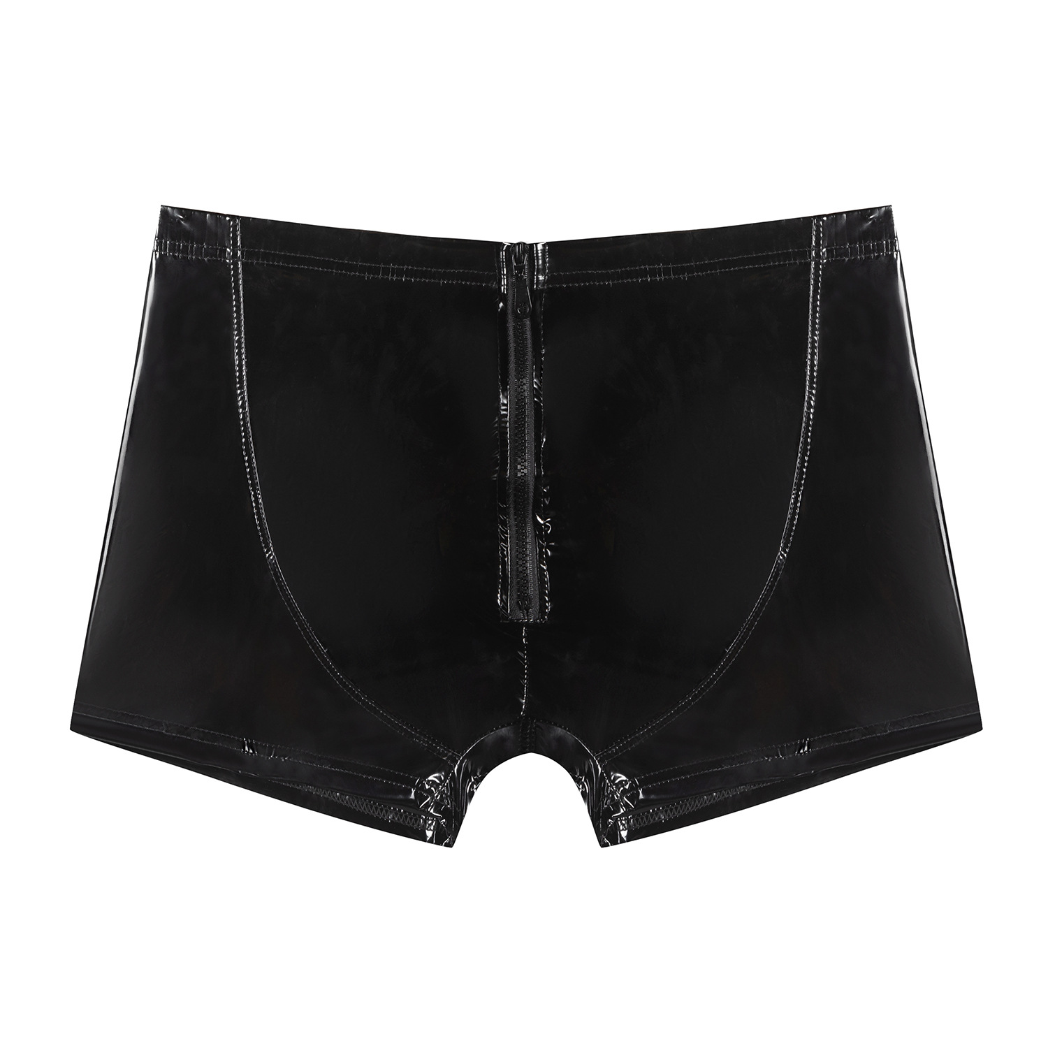 Men Shiny PU Boxer Shorts with Rear Zipper - Image 5