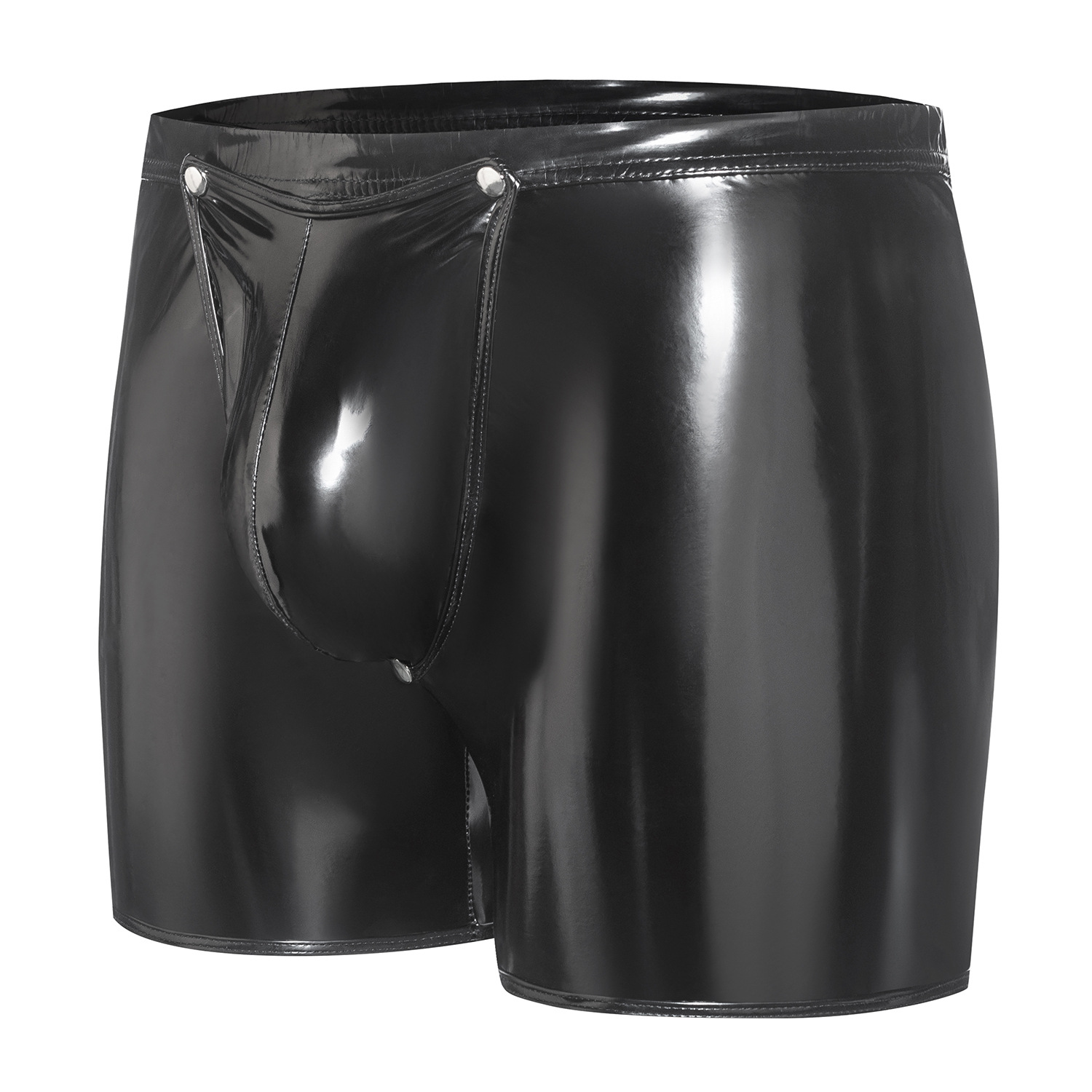 Men Shiny PVC Boxer Shorts with Snap Button Open Crotch - Image 5