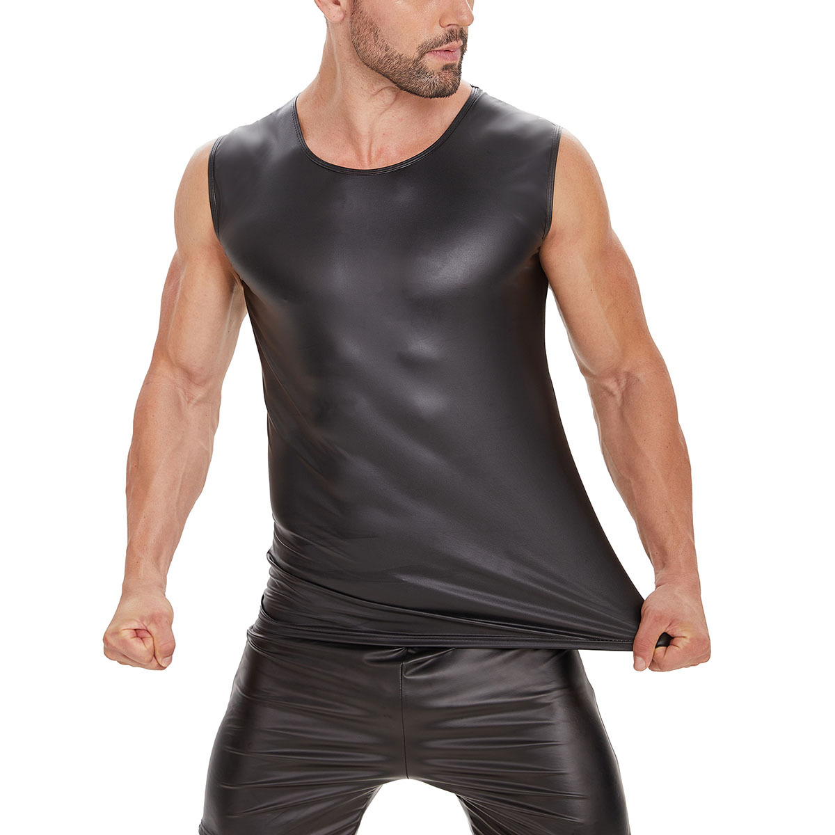 Men Matte PU Sleeveless Tank Top - Image 5