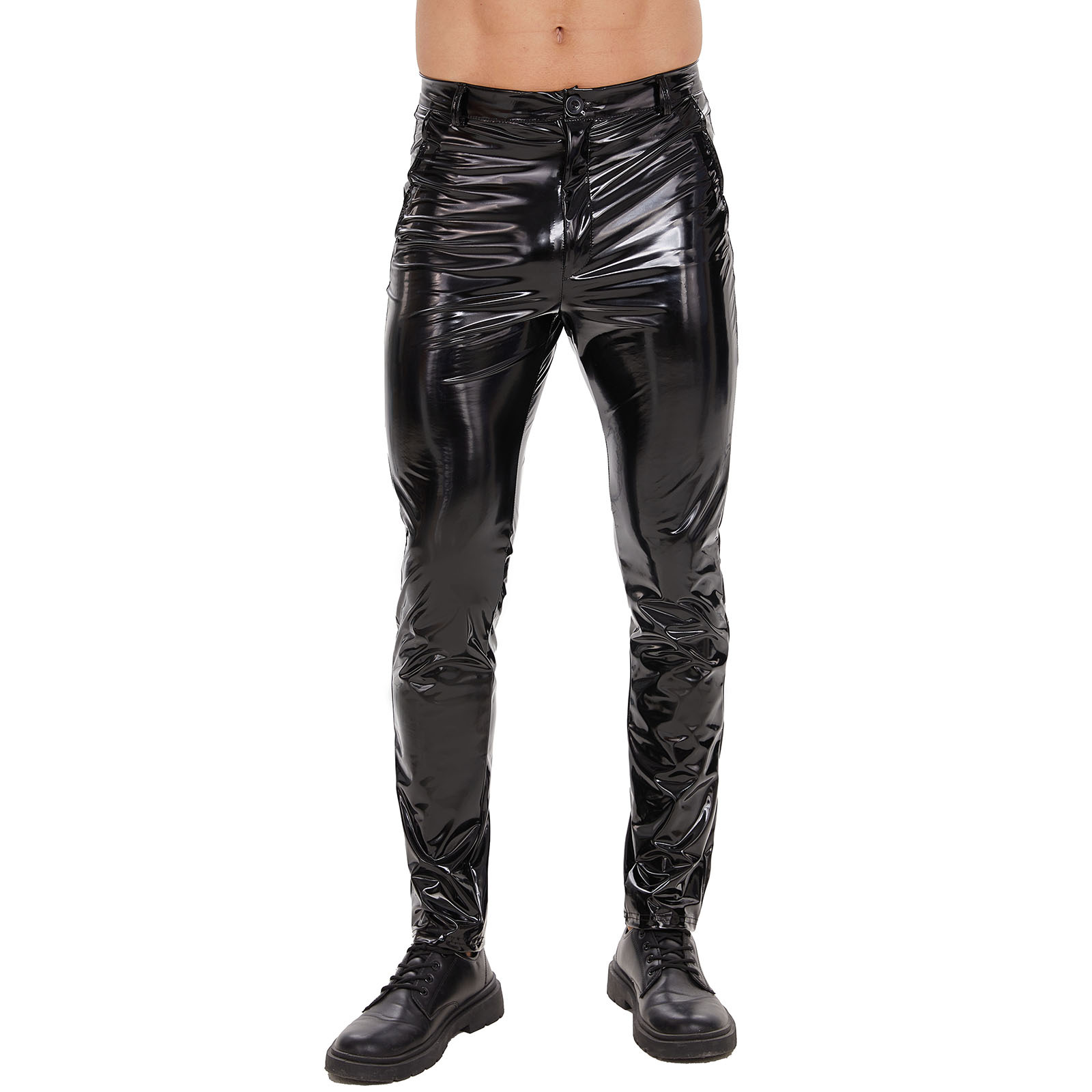 Men Wetlook PU Shiny Skinny Pants - Image 5