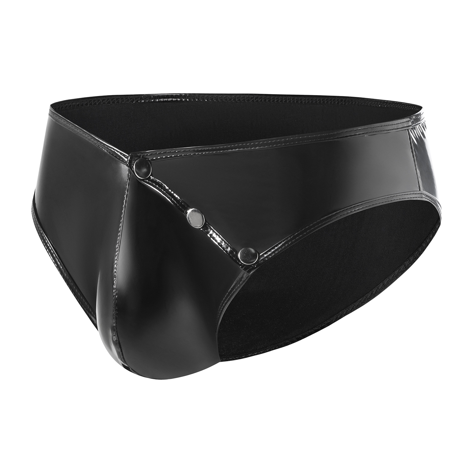 Men's Shiny PVC Briefs, Snap Button Open Crotch Wet Look Underwear - Image 5